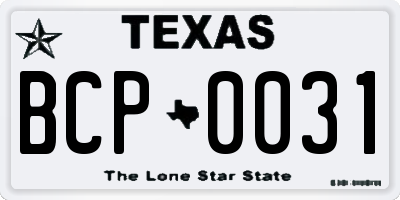 TX license plate BCP0031