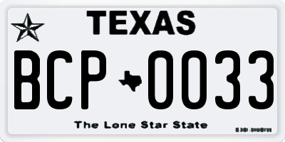 TX license plate BCP0033