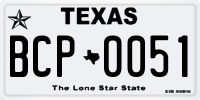 TX license plate BCP0051