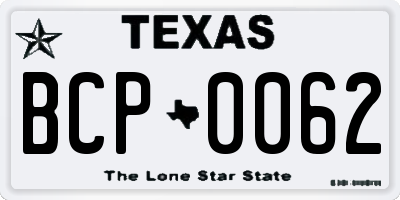 TX license plate BCP0062