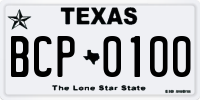 TX license plate BCP0100