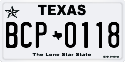 TX license plate BCP0118