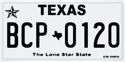 TX license plate BCP0120