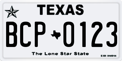 TX license plate BCP0123