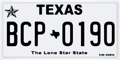 TX license plate BCP0190
