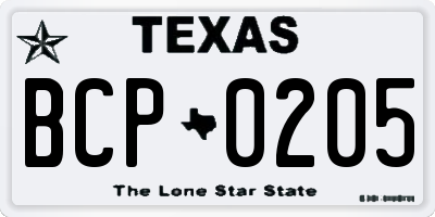 TX license plate BCP0205