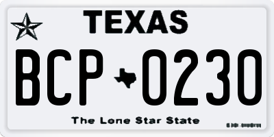 TX license plate BCP0230