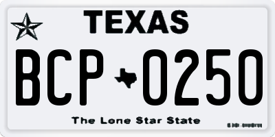 TX license plate BCP0250