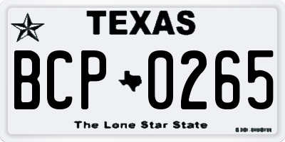 TX license plate BCP0265