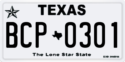 TX license plate BCP0301