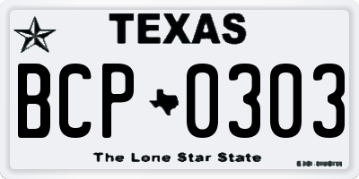 TX license plate BCP0303