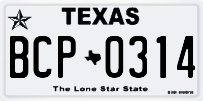 TX license plate BCP0314