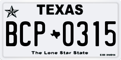 TX license plate BCP0315