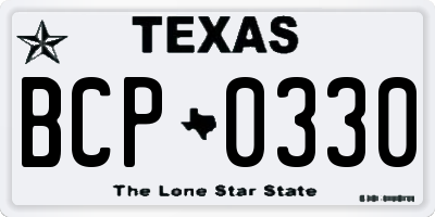 TX license plate BCP0330