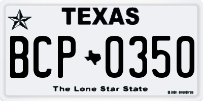 TX license plate BCP0350
