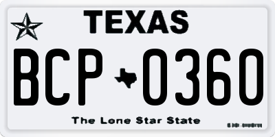 TX license plate BCP0360
