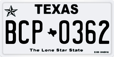 TX license plate BCP0362