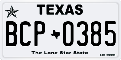 TX license plate BCP0385
