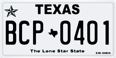 TX license plate BCP0401