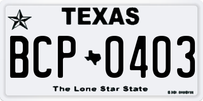 TX license plate BCP0403