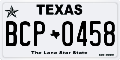 TX license plate BCP0458