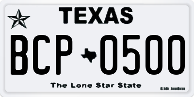 TX license plate BCP0500