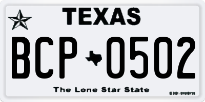 TX license plate BCP0502