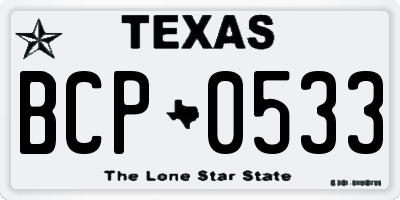 TX license plate BCP0533