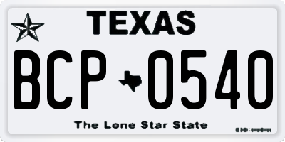 TX license plate BCP0540