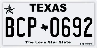 TX license plate BCP0692
