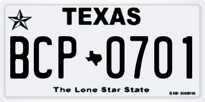 TX license plate BCP0701