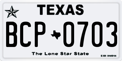 TX license plate BCP0703