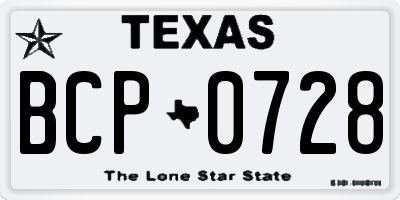 TX license plate BCP0728