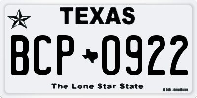 TX license plate BCP0922
