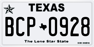 TX license plate BCP0928
