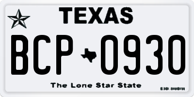 TX license plate BCP0930