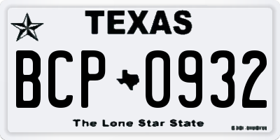 TX license plate BCP0932