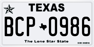 TX license plate BCP0986