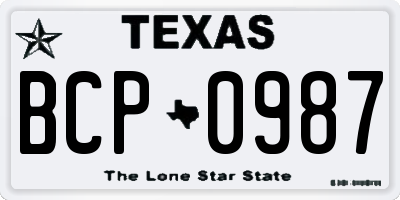 TX license plate BCP0987