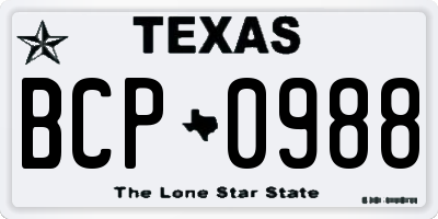 TX license plate BCP0988