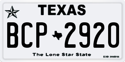 TX license plate BCP2920
