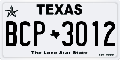 TX license plate BCP3012