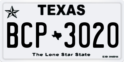 TX license plate BCP3020