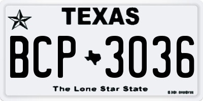 TX license plate BCP3036