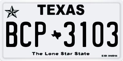 TX license plate BCP3103