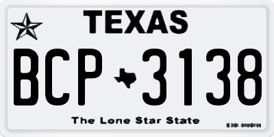 TX license plate BCP3138