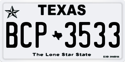 TX license plate BCP3533