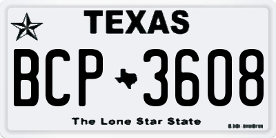 TX license plate BCP3608
