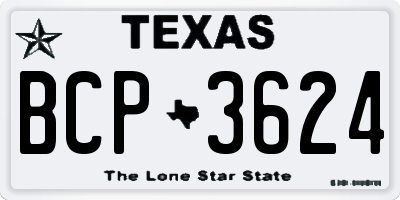 TX license plate BCP3624