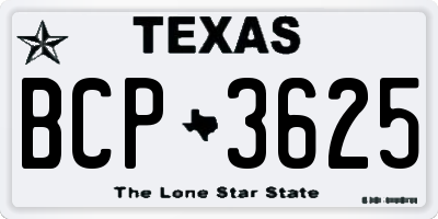 TX license plate BCP3625